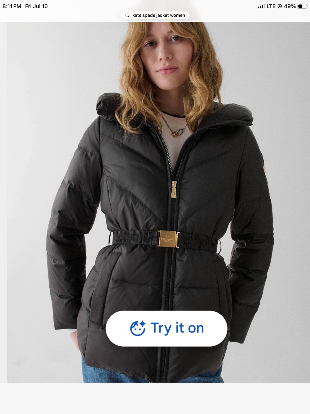kate spade Black Belted Puffer Jacket with Gold Hardware